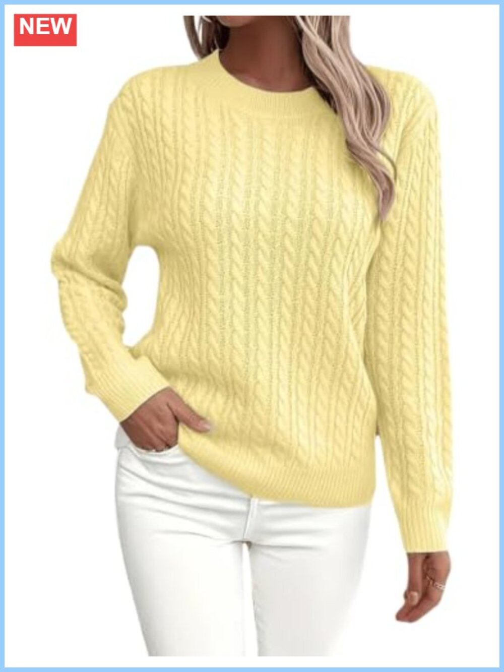 Cable Knit Crewneck Pullover Sweater Soft Oversized Chunky Knit